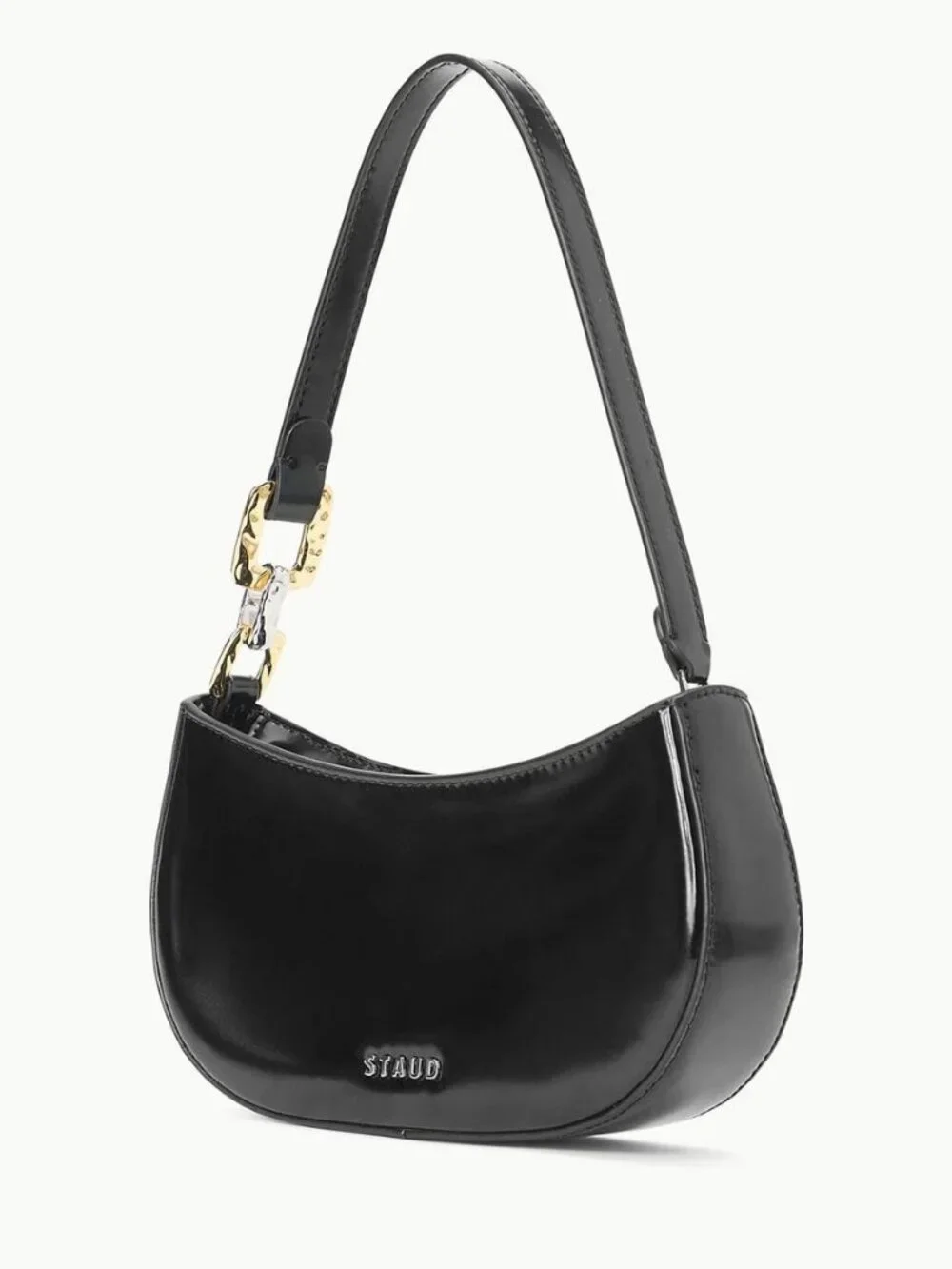 STAUD Brady Shoulder Bag in Black w/ Gold and Silver Hammered Metal Accents, NWT